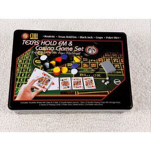 CHH 5-in-1 Casino Games Set in Tin Box Roulette Poker Black Jack Craps Poker Dic